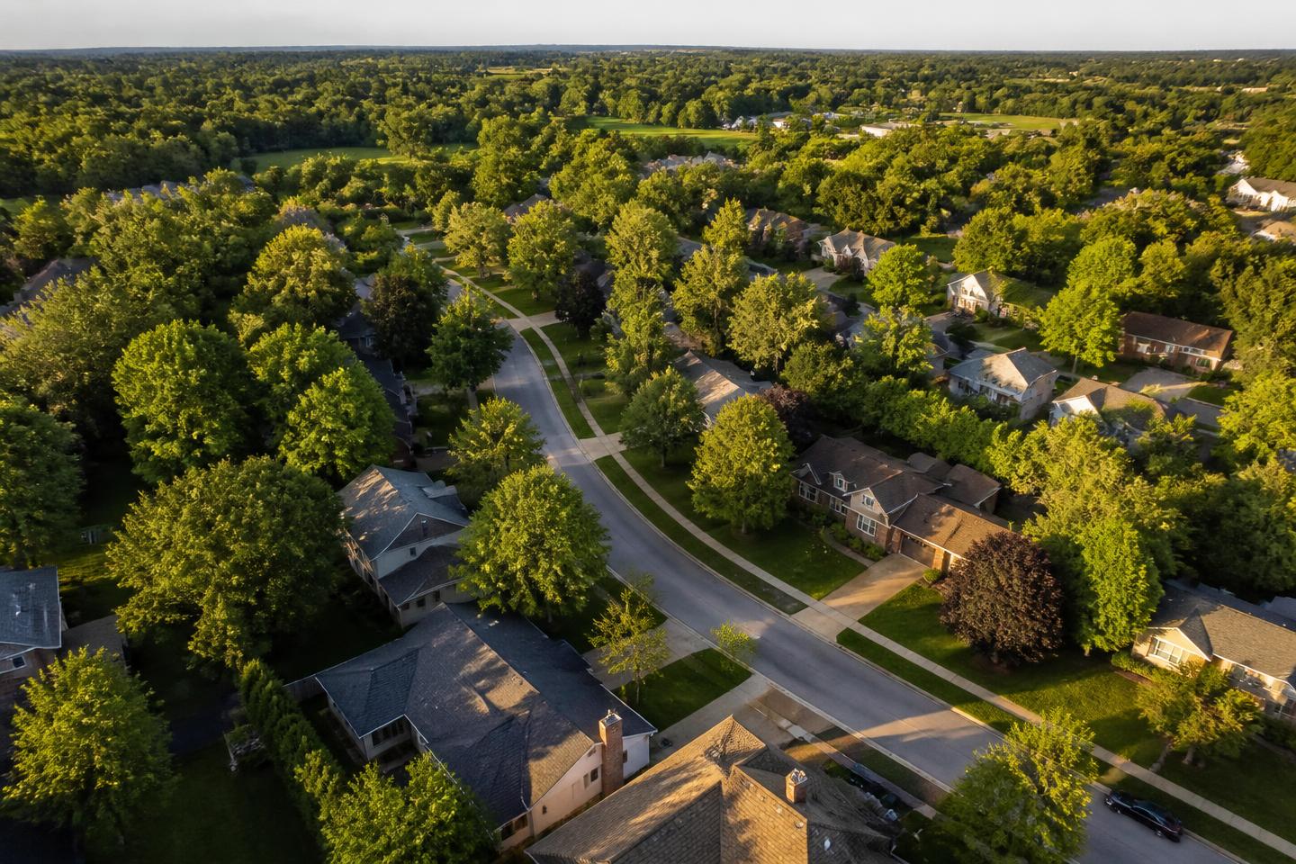 Residential street in a Columbus, Ohio suburb where roll-off dumpsters are delivered